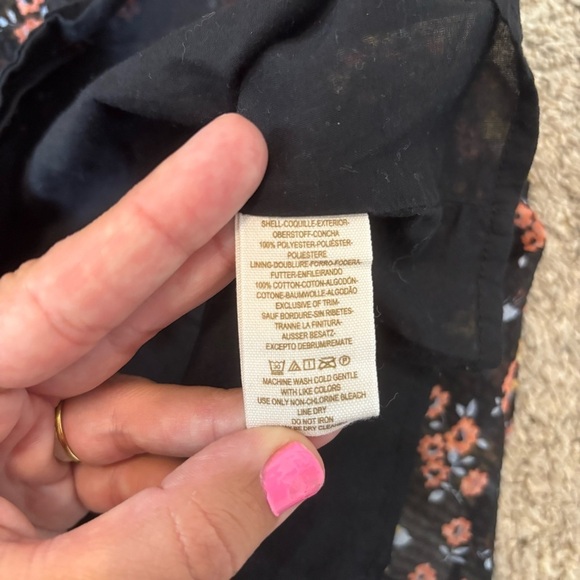 Free People Black Comb Ditsy Floral 3/4 Sleeve Ruched Babydoll Mini Dress Tunic - Picture 7 of 9